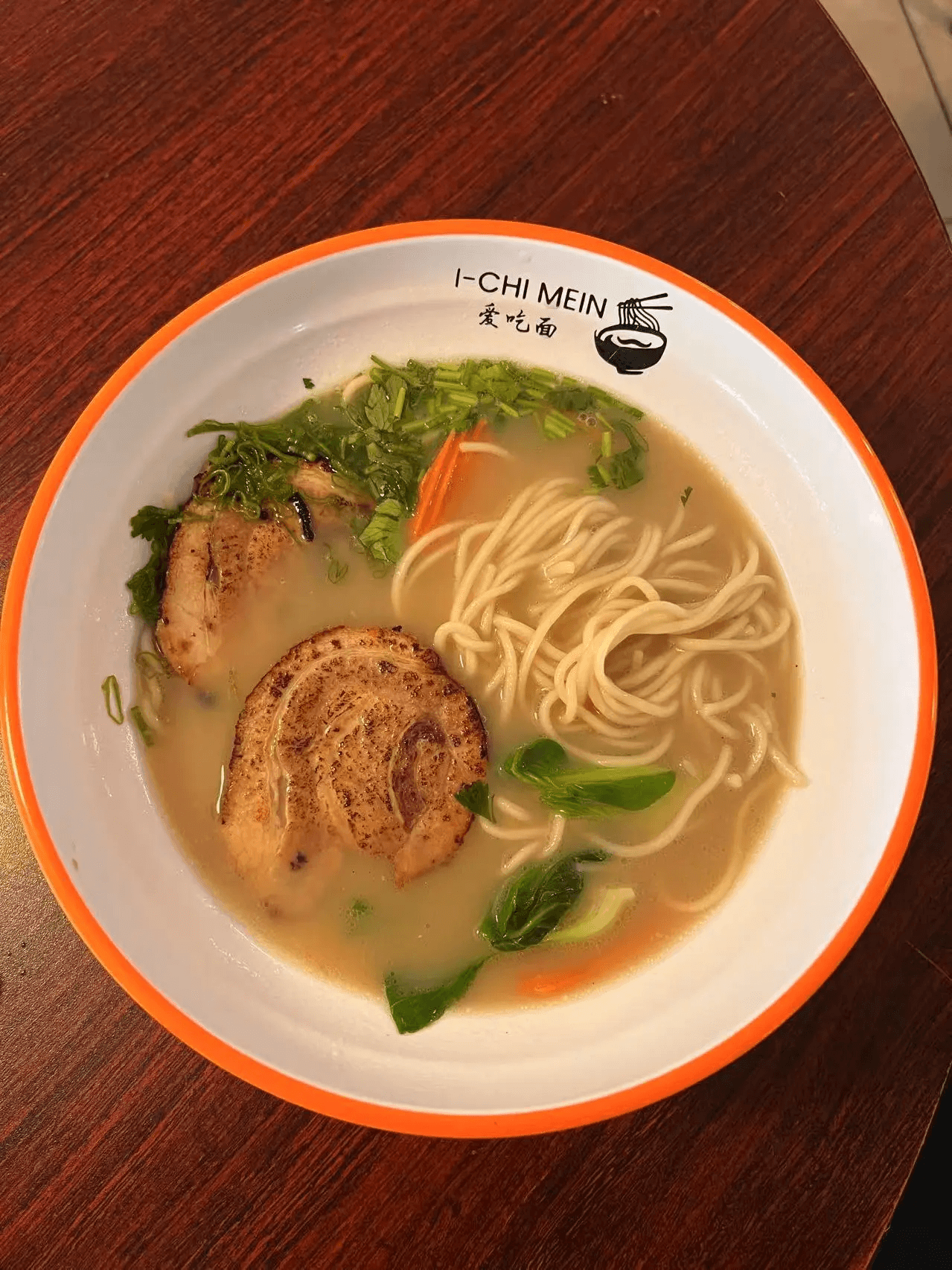 Bowl of pork noodle soup at I-Chi Mein